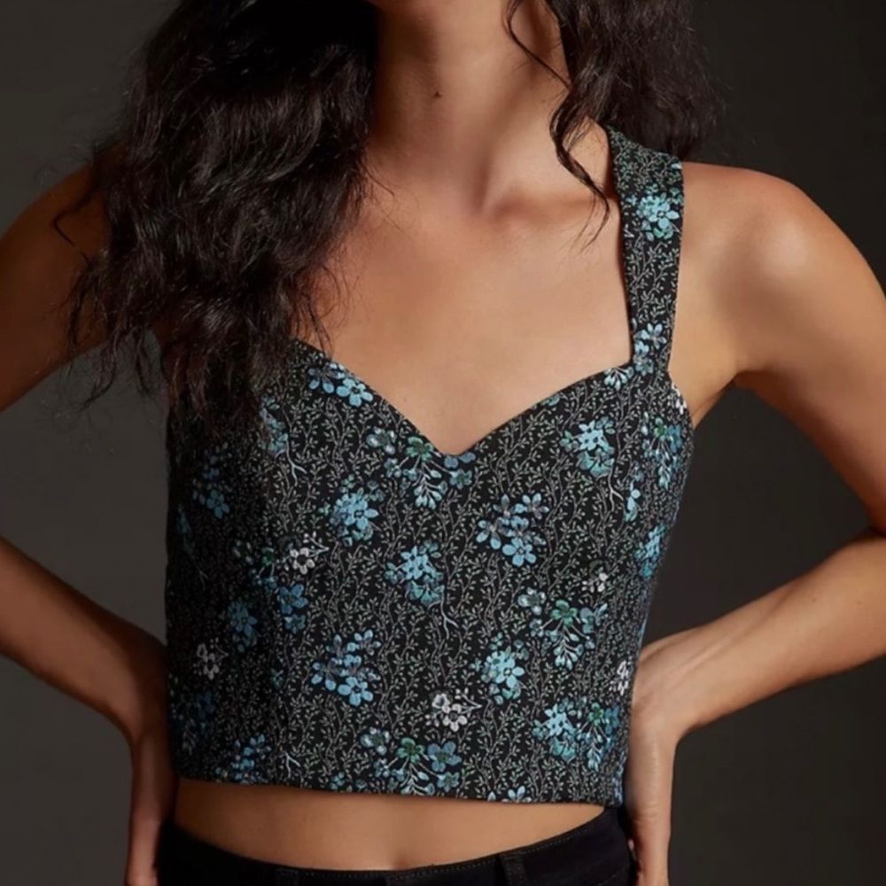 Anthropologie Black and Blue Floral Tank Top